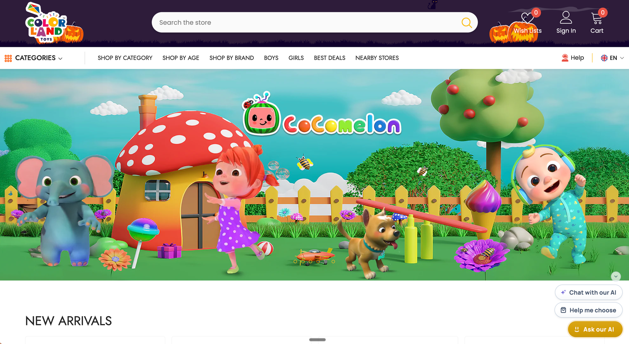 Angle chat widget on the Colorland Toys storefront