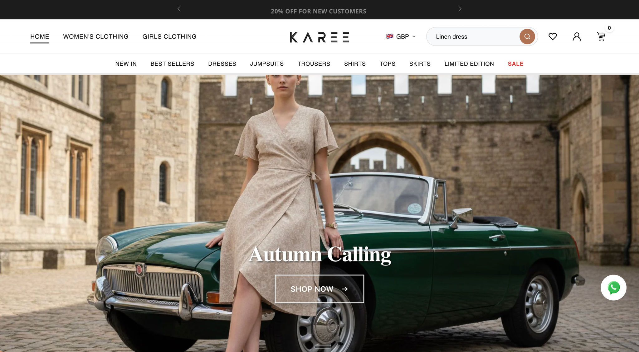 Angle chat widget on the Karee storefront