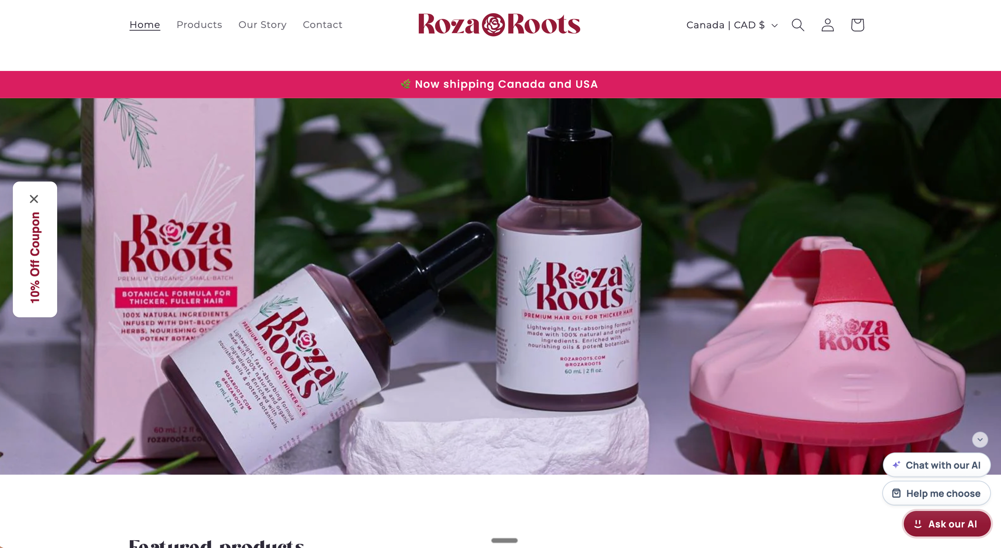 Angle chat widget on the Roza Roots storefront